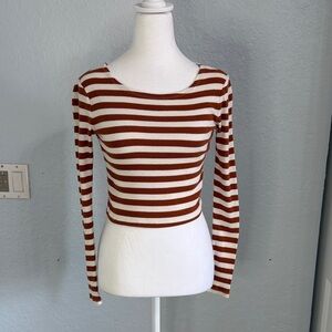 Forever 21 Rust and White Striped Long Sleeve Top